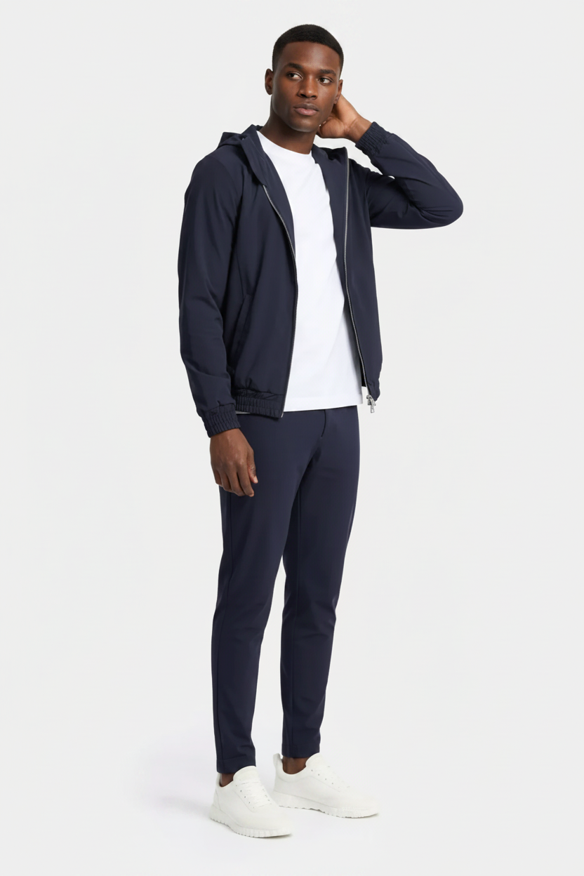 NAVY HOODED TECH SUIT