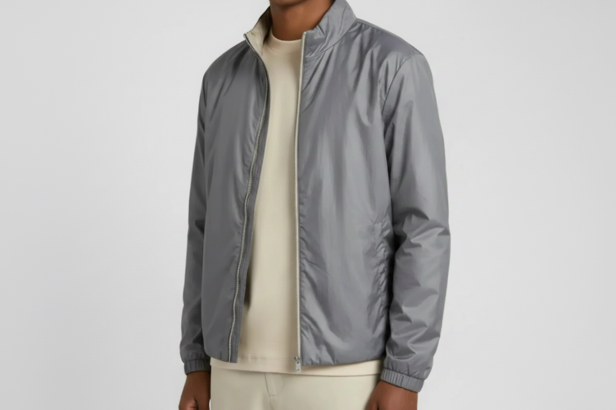 Grijze bomber jacket voorkant zonder tekst